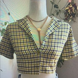 Plaid Cropped Button-Up Shirt